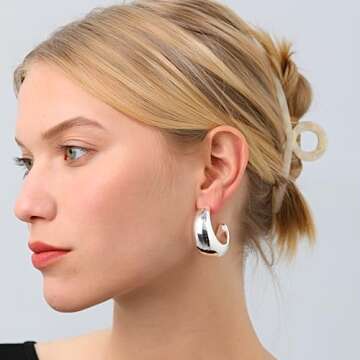 PABBEU WaterDrop Earring Dupes-Sterling Silver Hoop Earrings S925 Hypoallergenic Lightweight Silver Thick Hoop Earrings Open Big Chunky Hoop Earrings Jewelry for Women