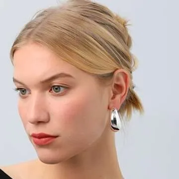 PABBEU WaterDrop Earring Dupes-Sterling Silver Hoop Earrings S925 Hypoallergenic Lightweight Silver Thick Hoop Earrings Open Big Chunky Hoop Earrings Jewelry for Women