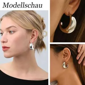 PABBEU WaterDrop Earring Dupes-Sterling Silver Hoop Earrings S925 Hypoallergenic Lightweight Silver Thick Hoop Earrings Open Big Chunky Hoop Earrings Jewelry for Women