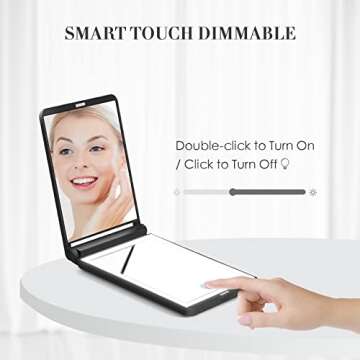 Makeup Travel Mirror with Led Lights, Lighted Travel Portable Beauty Mirror, 1x/3x Rechargeable Led Small Mirror, Dimmable Touch Screen, Tabletop Desk LED Foldable Cosmetic Mirror with Lights Black