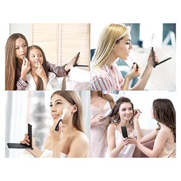 Makeup Travel Mirror with Led Lights, Lighted Travel Portable Beauty Mirror, 1x/3x Rechargeable Led Small Mirror, Dimmable Touch Screen, Tabletop Desk LED Foldable Cosmetic Mirror with Lights Black