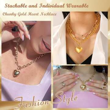 PEALICIOUS Chunky Heart Necklace, 14k Gold Heart Toggle Necklaces for Women Choker Necklaces, Gold Statement Necklaces with Thick Chain, Heart Charm Necklace Collars Pendant as Birthday Gift