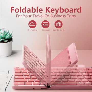 Foldable Bluetooth Keyboard With Touchpad, Folding Wireless Keyboard With Holder, Rechargeable Porta...