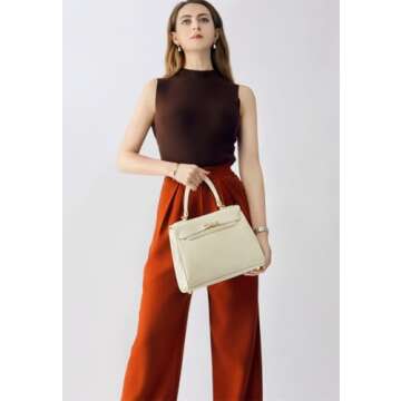VICTORIA HYDE White Women's Satchel Handbags, Leather Top Handle Purse