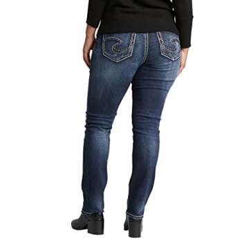 Silver Jeans Co. Women's Plus Size Suki Mid Rise Curvy Fit Straight Leg Jeans, Vintage Dark Wash