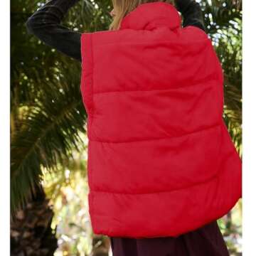 Songling Womens Oversized Puffer Vest Stand Collar Full Zip Sleeveless Bubble Puffer Vest Quilted Padded Warm Coat Outwear (Red,M)