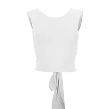 SOFIA'S CHOICE Women's Sexy Backless Tie Back Crop Top Round Neck Sleeveless Tank Top White Small