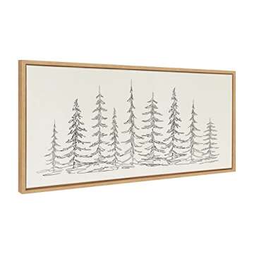 Kate and Laurel Sylvie Minimalist Evergreen Trees Sketch Framed Linen Textured Canvas Wall Art by The Creative Bunch Studio, 18x40 Natural, Decorative Panel Art