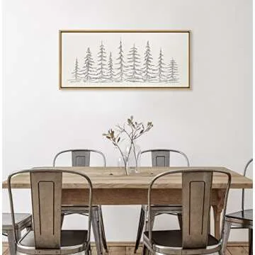 Kate and Laurel Sylvie Minimalist Evergreen Trees Sketch Framed Linen Textured Canvas Wall Art by The Creative Bunch Studio, 18x40 Natural, Decorative Panel Art