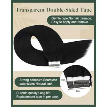 Ugeat 18 Inch Black Tape in Hair Extensions for Women