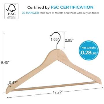 JS HANGER Wooden Suit Hangers - Elegant & Durable 16 Pack