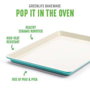 GreenLife Bakeware Healthy Ceramic Nonstick 18.5" x 13.5" Half Cookie Sheet Baking Pan, PFAS-Free, Turquoise