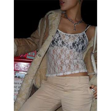 Stylish Women Sheer Lace Crop Top for Y2K Fashion