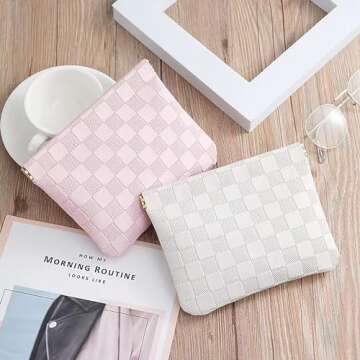 HIGH FIT Leather Pocket Cosmetic Bag for Purse,Coin Purse Lipstick Cosmetic Accessories Organizer, Travel Kit Storage Pouch,Waterproof Portable No Zipper Self-closing Small Makeup Pouch for Women