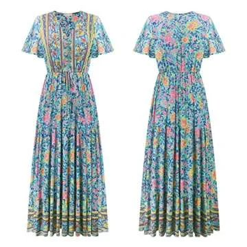 R.Vivimos Women's Floral Cotton Flowy Dress for Summer