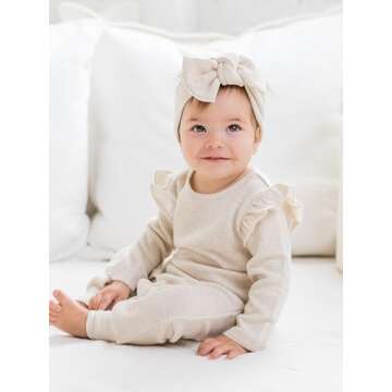 Colored Organics Baby Organic Cotton Hattie Bow Wrap Headband - Heather Oat Waffle