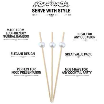 Bamboo Cocktail Picks Skewers Toothpicks - (Pack of 120) 4.75 Inch White Pearl Wooden Frill Tooth Picks for Appetizer Martini Food Garnish Cocktail Sandwich Fruit Kabobs – Catering Weddings Decorative