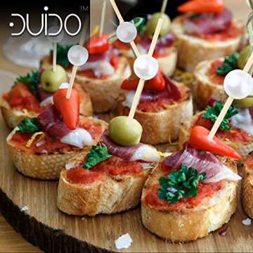 Bamboo Cocktail Picks Skewers Toothpicks - (Pack of 120) 4.75 Inch White Pearl Wooden Frill Tooth Picks for Appetizer Martini Food Garnish Cocktail Sandwich Fruit Kabobs – Catering Weddings Decorative