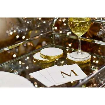 Mud Pie Foiled Coaster Set – Stylish White & Gold Coasters