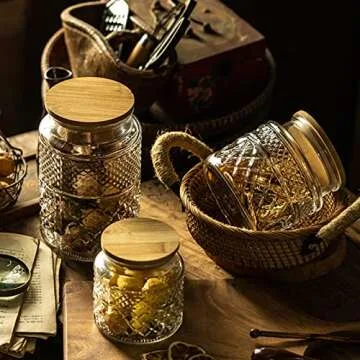 Prettidecor Glass Storage Jar, 38 FL OZ, Food Canisters with Bamboo Lid, Kitchen Containers Decorative Airtight Glass Jars For Cereal Nuts Snack Candy Cookies Coffee Tea