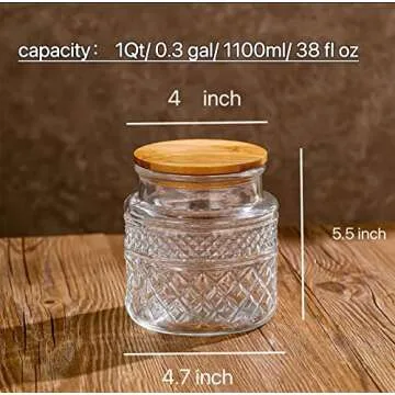 Prettidecor Glass Storage Jar, 38 FL OZ, Food Canisters with Bamboo Lid, Kitchen Containers Decorative Airtight Glass Jars For Cereal Nuts Snack Candy Cookies Coffee Tea