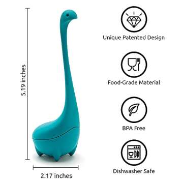 Mcles Aesackir Tea Leak Filter, Infuser, Strainer Drip Tray Included, Loose Steeper, Dinosaur Infuser with Steeping Spoon, Stainless Steel Silicone for Leaf Herbal