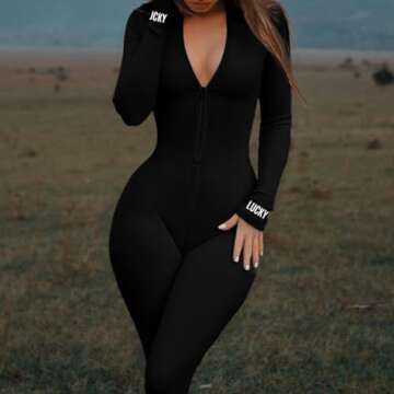 Glamaker Women's One Piece Zip Up Bodycon Jumpsuit Sexy Long Sleeve Turtleneck Onesies Rompers Plays...