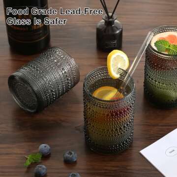 ZMOWIPDL Vintage Glassware Drinking Glasses Set of 12,Grey 12oz & 15oz Hobnail Glass Cups,Embossed Water Tumbler,for Beer,Cocktail,Whiskey,Juice and Various Mixed Drinks- 1 Cleaning Brush