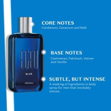 O BOTICARIO Egeo Blue Eau de Toilette, Long-Lasting, Fresh Citrus & Woody Men's Cologne Fragrance, 3 Ounce