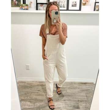 luvamia Corduroy Overalls for Women Adjustable Straps Fashion Bib Baggy Overalls Loose Overalls For Women Casual Vanilla White Overalls Size Small Fits Size 4 / Size 6