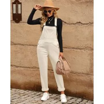 luvamia Corduroy Overalls for Women Adjustable Straps Fashion Bib Baggy Overalls Loose Overalls For Women Casual Vanilla White Overalls Size Small Fits Size 4 / Size 6