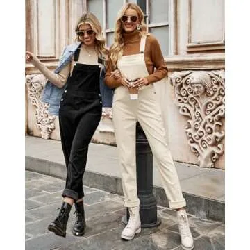 luvamia Corduroy Overalls for Women Adjustable Straps Fashion Bib Baggy Overalls Loose Overalls For Women Casual Vanilla White Overalls Size Small Fits Size 4 / Size 6