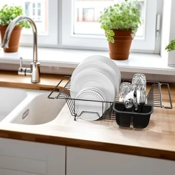 Stylish Over Sink Dish Drainer with Utensil Holder