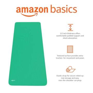 Amazon Basics Extra Thick Exercise Yoga Gym Floor Mat with Carrying Strap, 74 x 24 x .5 Inches, Green