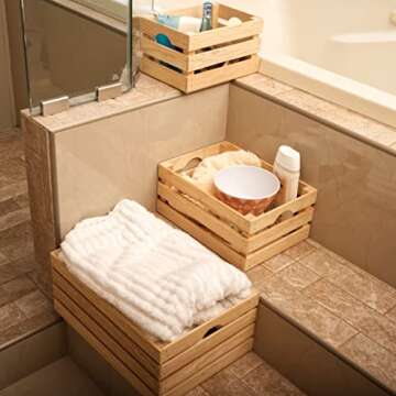 VINTAYARD Rustic Wood Crates for vintage decorative display, Nesting Crate set for storage and farmhouse style decor, wooden boxes made from 100% Wood (Natural Pine, Nested Set of 3)