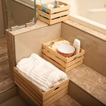 VINTAYARD Rustic Wood Crates for vintage decorative display, Nesting Crate set for storage and farmhouse style decor, wooden boxes made from 100% Wood (Natural Pine, Nested Set of 3)