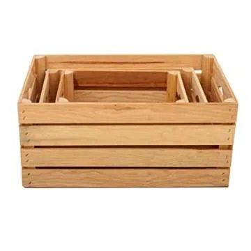 VINTAYARD Rustic Wood Crates for vintage decorative display, Nesting Crate set for storage and farmhouse style decor, wooden boxes made from 100% Wood (Natural Pine, Nested Set of 3)