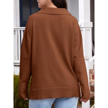 LILLUSORY Oversized Sweaters for Women 2024 Fall Trendy Sexy V Neck Collared Tunic Chunky Knit Sweater Dress Long Sleeve Pullover Top Winter Outfits Cute Clothes Brown S