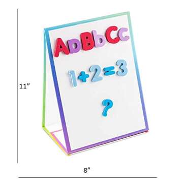 Tabletop Magnetic Easel Whiteboard (2 Sides) Includes:199 Magnetic ABC Alphabet Letters-Numbers-Symbol's, 5 Dry Erase Markers, & 1 Eraser. Drawing Art White Board Educational Kids Toy