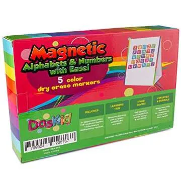 Tabletop Magnetic Easel Whiteboard (2 Sides) Includes:199 Magnetic ABC Alphabet Letters-Numbers-Symbol's, 5 Dry Erase Markers, & 1 Eraser. Drawing Art White Board Educational Kids Toy