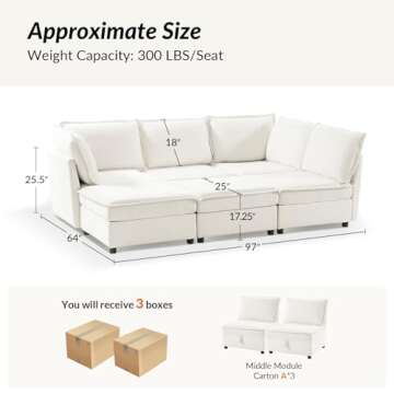 HULALA HOME 127'' Modular Sectional Sofa, Oversized U Shaped Couch with Storage Ottoman, Extra Deep ...