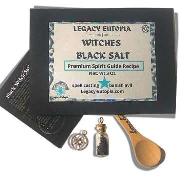 Witches Black Salt for Protection from Evil Altar Supplies Spiritual Sage Witchcraft Herbs, Wicca Witch Salt Kit |Customize with FREE Gift