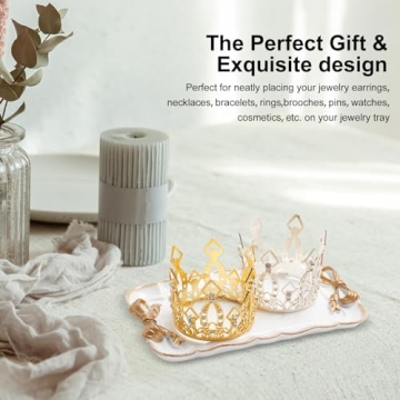 Vintage Decorative Tray Jewelry Tray Towel Tray Storage Tray Rings Necklace Bracelets Earrings Trays Cosmetics Jewelry Organizer Retro Design Bow Decor Resin Plate Coquette Room Decor (White)