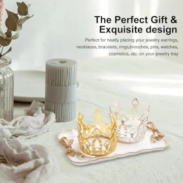 Vintage Decorative Tray Jewelry Tray Towel Tray Storage Tray Rings Necklace Bracelets Earrings Trays Cosmetics Jewelry Organizer Retro Design Bow Decor Resin Plate Coquette Room Decor (White)