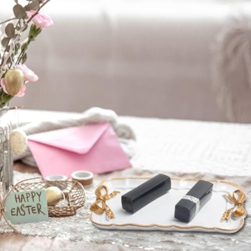 Vintage Decorative Tray Jewelry Tray Towel Tray Storage Tray Rings Necklace Bracelets Earrings Trays Cosmetics Jewelry Organizer Retro Design Bow Decor Resin Plate Coquette Room Decor (White)