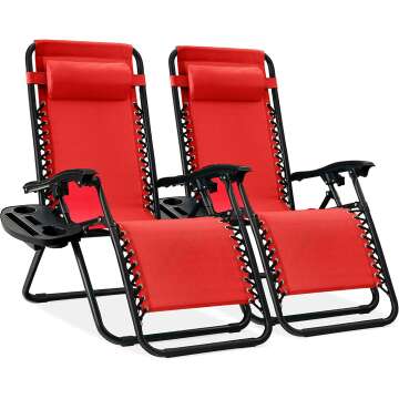Best Choice Products 2 Adjustable Steel Mesh Lounge Chairs - Crimson Red