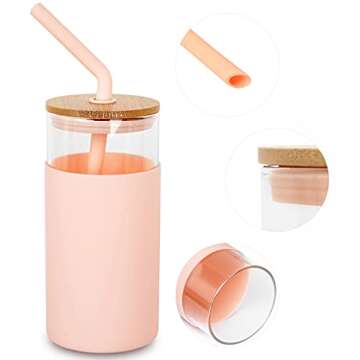 Stylish Eco-Friendly CNVOILA Glass Tumbler with Straw and Bamboo Lid (16oz)