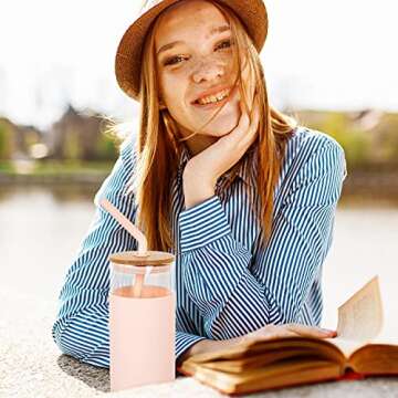 Eco-Friendly CNVOILA Glass Tumbler with Straw & Lid 16oz