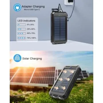 ERRBBIC Solar Charger 38800mAh Solar Power Bank Waterproof Portable External Backup Battery Charger Built-in Dual USB/Flashlight for All Cell Phone, Tablet, and Electronic Devices(Black)