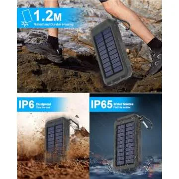 ERRBBIC Solar Charger 38800mAh Solar Power Bank Waterproof Portable External Backup Battery Charger Built-in Dual USB/Flashlight for All Cell Phone, Tablet, and Electronic Devices(Black)